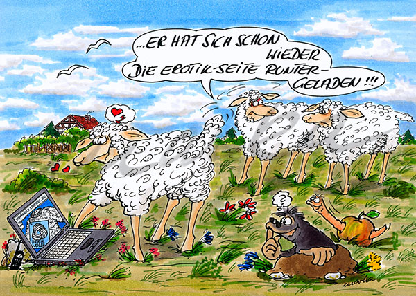 Schafe im Frühling - Ein kritischer-Cartoon-und-Auftragsarbeiten-von-MARKA-DESIGN-Cuxhaven